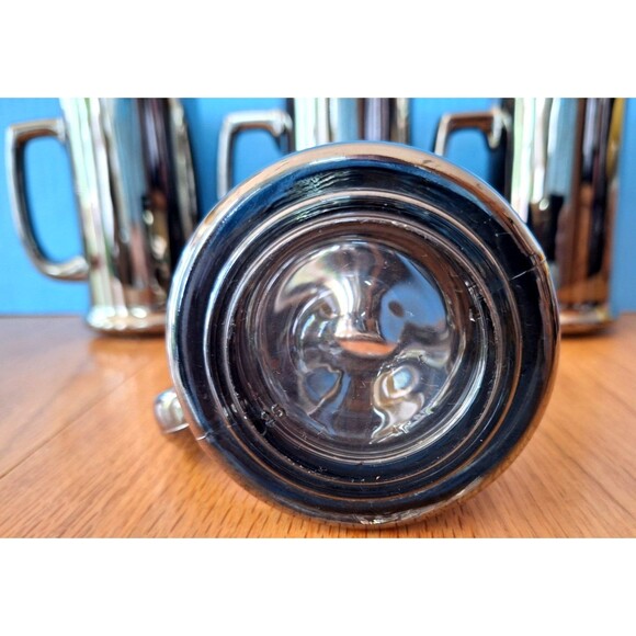 Set Of 4 Rare VTG Chrysler Logo Etched Mirrored Glass Beer Mug Car Memorabilia - Picture 4 of 4